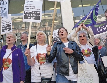 Protesting outside the London offices of Care UK owners Bridgepoint, photo Paul Mattsson