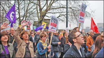 TUC demo 26 March 2011: A 24-hour general strike would be a serious step in a campaign to defeat the cuts, photo Suzanne Beishon