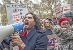 Russell Brand leads protesters on the New Era estate demo outside Westbrook offices in Mayfair, photo Paul Mattsson