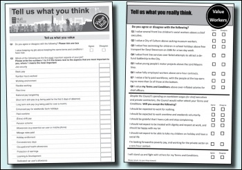 Hull city council's survey (left) and the unions' response Hull city council's survey (left) and the unions' response
