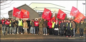 Barbour workers in Gateshead at the start of their four week strike, January 2014, photo Elaine Brunskill