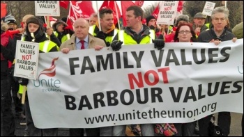 'Family values not Barbour values' - strikers march on 9 January, photo by Elaine Brunskill 'Family values not Barbour values' - strikers march on 9 January, photo by Elaine Brunskill