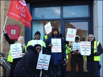 Ash Grove garage, Unite London bus strike, 13.1.15, photo by Judy Beishon