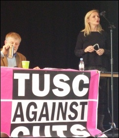 Cllr Barbara Potter speaking, TUSC conference, 24.1.15, photo by Neil Cafferky