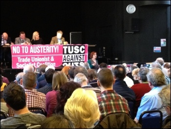 Nancy Taaffe speaking, TUSC conference, 24.1.15, photo by J Beishon