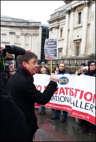 PCS assistant general secretary Chris Baugh at the National Gallery picket, 3.2.15, photo Rob Williams