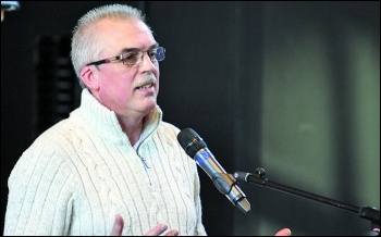 Warrington anti-cuts councillor Kevin Bennett speaking at the 2015 TUSC conference, photo Senan