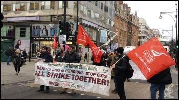 Crossrail construction site, protest against a sacking, 16.2.15 Crossrail construction site, protest against a sacking, 16.2.15