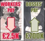 Workers' pay down �2.5k - Bosses' pay up �700k