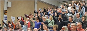 Siniging The Internationale at the Socialist Party's 2015 congress