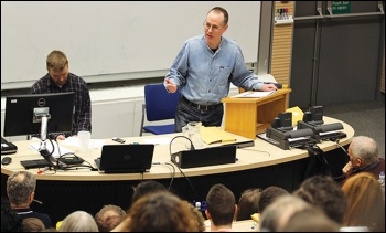 Clive Heemskerk reporting on TUSC's electoral plans for 2015, photo by Senan