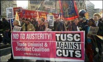 TUSC banner on the firefighters' march, 25.2.15, photo Sarah Wrack