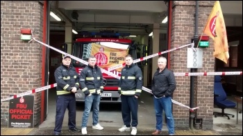 FBU picket at Whitechapel firestation, London, 25.2.15, photo by Naomi Byron FBU picket at Whitechapel firestation, London, 25.2.15, photo by Naomi Byron