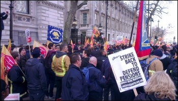 Firefighters demonstrate at Downing Street, 25.2.15, photo by Steve Score