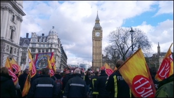 Firefighters demonstrating in London, 25.2.15, photo by Steve Score