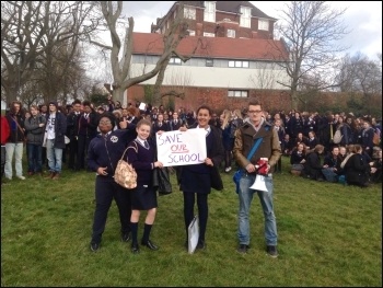 Lunchtime protest at Prendagast school, Hilly Fields, 4.3.15, photo H Pattison Lunchtime protest at Prendagast school, Hilly Fields, 4.3.15, photo H Pattison