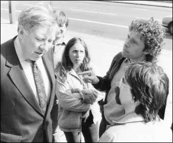 Peter Harris challenging the Labour leaders' witch-hunt of Militant supporters, photo by John Chapman Peter Harris challenging the Labour leaders' witch-hunt of Militant supporters, photo by John Chapman