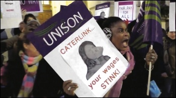 Camden caterers demand the Living Wage, March 2015, photo Reel News