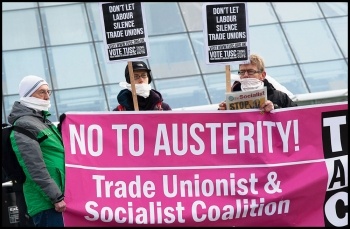TUSC supporters protesting outside Labour's Collins Review conference in 2014, photo Paul Mattsson