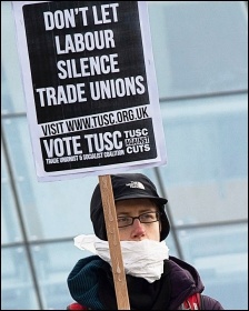 TUSC supporters protesting outside Labour's Collins Review conference in 2014, photo Paul Mattsson