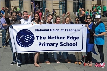 NUT members in Sheffield during the 10 July 2014 public sector pay strike, photo Karl Lang