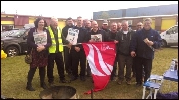 Kone lift engineers on strike at Gateshead's site on the Team Valley Trading Estate , photo E Brunskill Kone lift engineers on strike at Gateshead's site on the Team Valley Trading Estate , photo E Brunskill