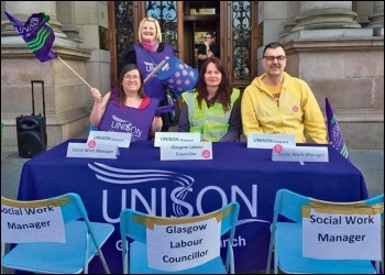 Empty chairs at the Glasgow Homlessness workers' negotiating table, photo SPS