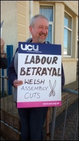 Protesting against  cuts in Wales FE, 22.4.15