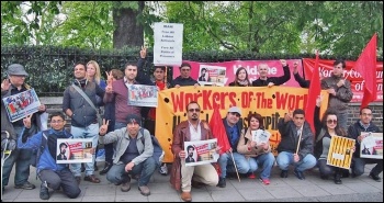 A picket of the Iranian embassy on 1 May 2015 demanding the release of political prisoners