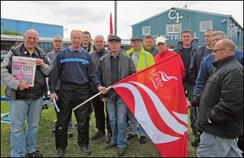 Kone engineers striking in May, photo by Elaine Brunskill