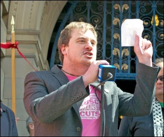 Sam Moorecroft addresses Sheffield anti-Tory rally