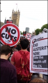 Trafalgar Sq, 27.5.15, protesting against the Tory government's austerity onslaught , photo Rob Williams