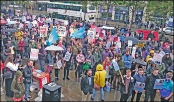 A Leeds anti-austerity protest on the day of the 2015 Queen's Speech, photo by Leeds SP