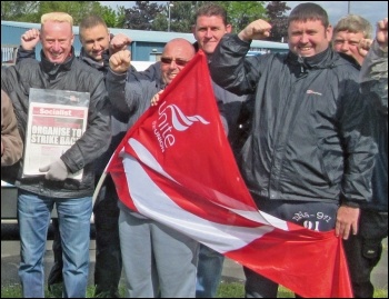 Kone strikers in Gateshead celebrate their victory, photo Elaine Brunskill