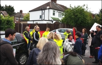 Onay Kasab, Unite, speaking to Bromley anti-privatisation demonstrators, 13.6.15, photo Rob Williams