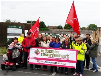 NSSN banner - supporting  the Bromley anti-privatisation struggle, June 2015, photo by Rob Williams
