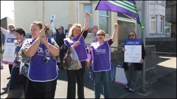 Unison members in Wales protesting against education cuts, photo R Job