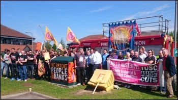 Protesting against fire service cuts, Easingwold, 23.6.15, photo by Iain Dalton