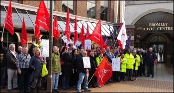 Striking workers picket Bromley council, photo Rob Williams