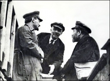 Leon Trotsky, Vladimir Lenin and Lev Kamenev (left to right)