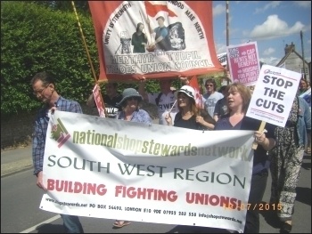 South West NSSN banner on the Tolpuddle march, July 2015