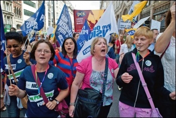 Women trade unionists marching female NUT demo, photo Paul Mattsson