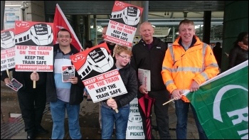 Pickets outside Swansea train station during the First Great Western strike 23 August 2015