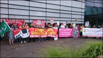 Swansea TC rally outside the Waterfront museum including strikers from DVLA, Museums Wales and FGW.