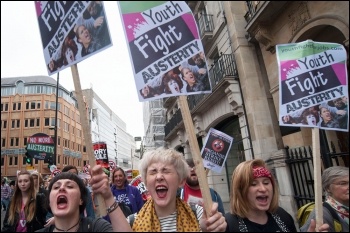 Young women on the national anti-austerity demo, June 2015