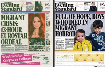 Evening Standard refugee front pages, September 2015