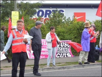 Protest outside Sports Direct HQ, September 2015, photo by E Evans Protest outside Sports Direct HQ, September 2015, photo by E Evans