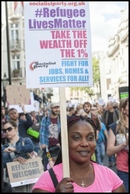 Solidarity with refugees, marching in London on 12.9.15, photo by Paul Mattsson