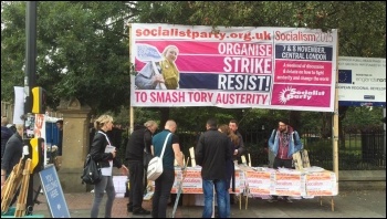 Socialist Party banner, TUC demo, Manchester, 4.10.15, photo by Sarah Sachs-Eldridge