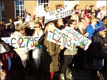 Protest of school support staff outside Derby council house, 7 Oct 2015, photo by S Score